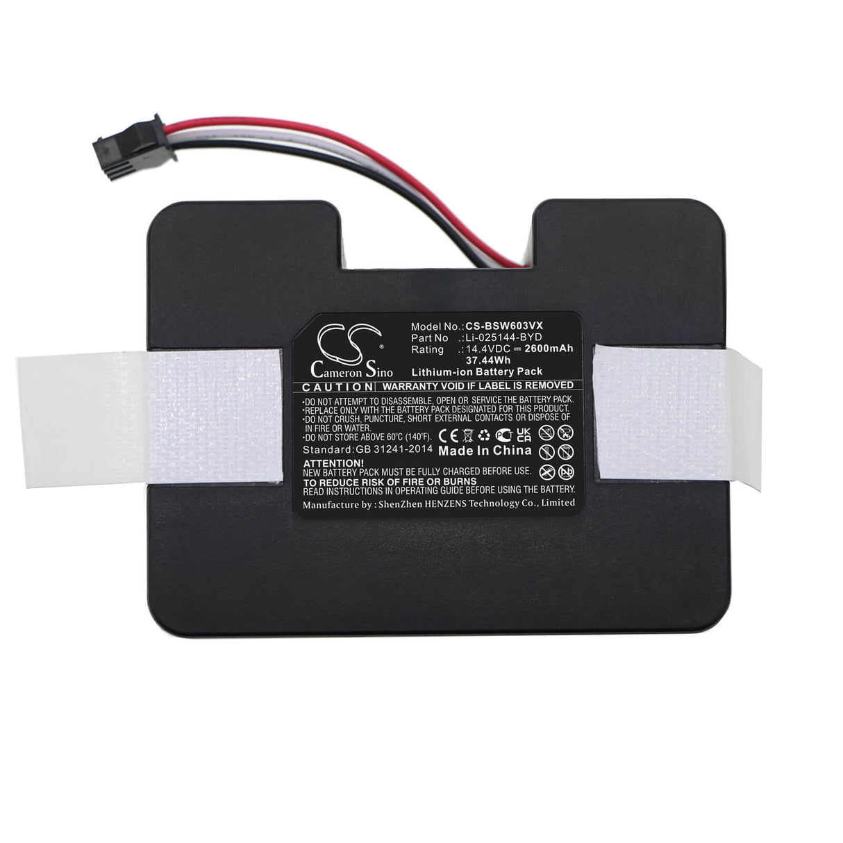 14.4V, Li-ion, 2600mAh, Vacuum battery fits Bobsweep, Sw603001, 37.44Wh Vacuum Cameron Sino Technology Limited