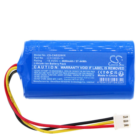14.4V, Li-ion, 2600mAh, Vacuum battery fits Neebo, Eta, Conga 2299, Conga 2299 Ultra Home Vital, 37.44Wh Vacuum Cameron Sino Technology Limited