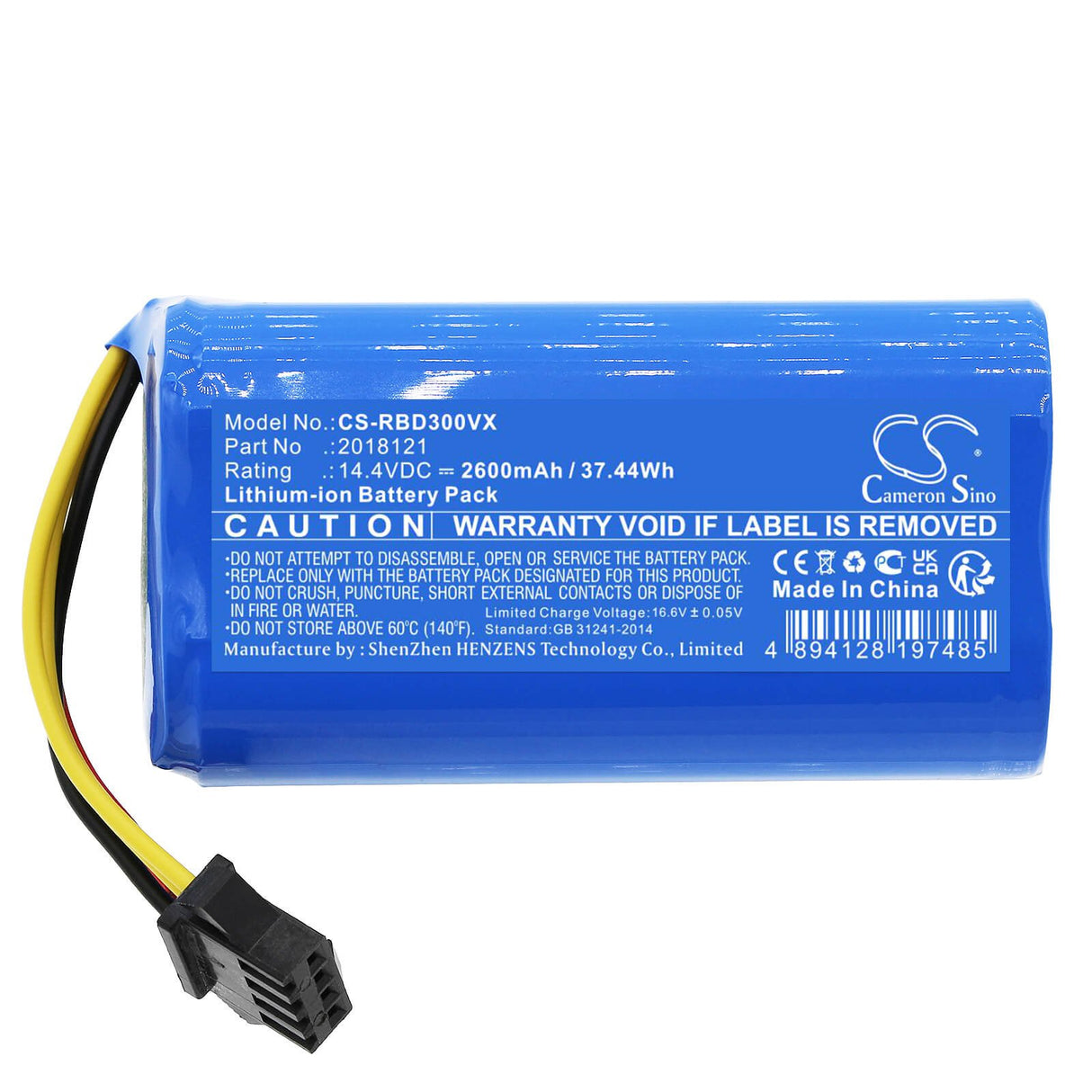 14.4v, Li-ion, 2600mah, Vacuum battery fits Fmart, Yz-x1, 37.44wh Vacuum Cameron Sino Technology Limited