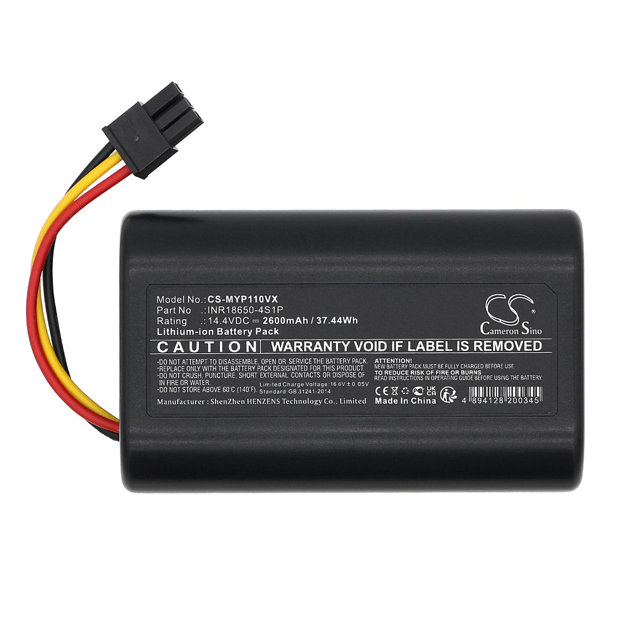14.4V, Li-ion, 2600mAh, Vacuum Battery fits Moneual, P11, 37.44Wh Vacuum Cameron Sino Technology Limited