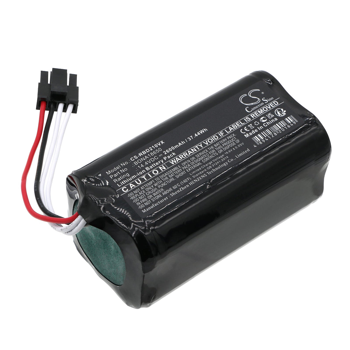14.4V, Li-ion, 2600mAh, Vacuum Battery fits Robzone, Duoro Xclean Generace 5.0, Duoro Xclean Generace Ng 4.0, 37.44Wh Vacuum Cameron Sino Technology Limited