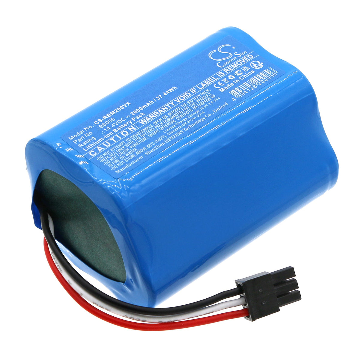 14.4V, Li-ion, 2600mAh, Vacuum Battery fits Robzone, Moppy 2.0, Moppy 2.0 Profi, 37.44Wh Vacuum Cameron Sino Technology Limited