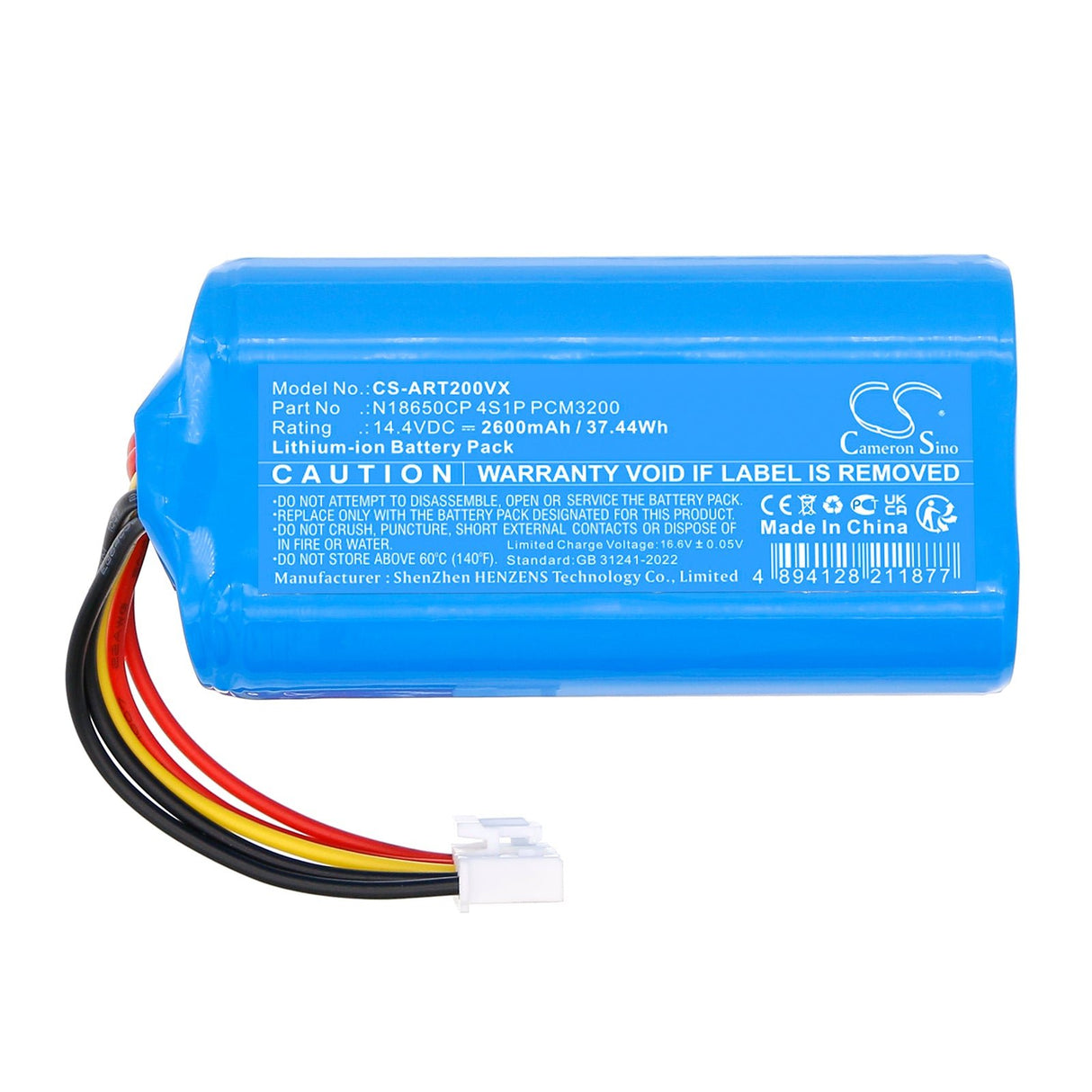 14.4V, Li-ion, 2600mAh, Vacuum battery fits Airrobo, T20+, 37.44Wh Vacuum Cameron Sino Technology Limited