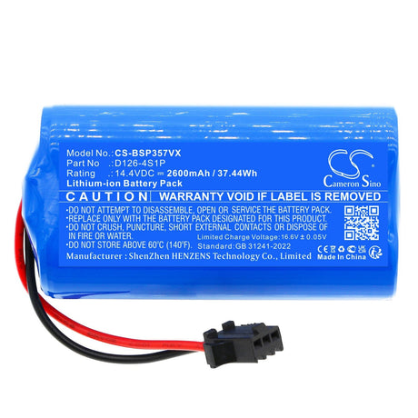14.4V, Li-ion, 2600mAh, Vacuum battery fits Bissell, D126-4s1p, 3571, P3571+, 37.44Wh Vacuum Cameron Sino Technology Limited