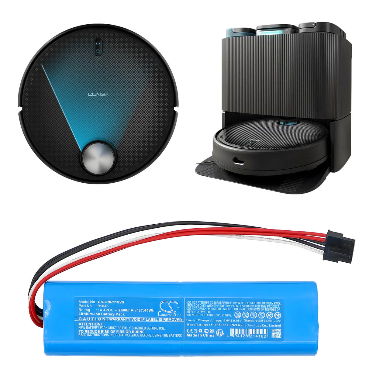 14.4V, Li-ion, 2600mAh , Vacuum battery fits Cecotec, 91046, Conga 11090, Conga 11090 Spin Revolution Ho, 37.44Wh Vacuum Cameron Sino Technology Limited