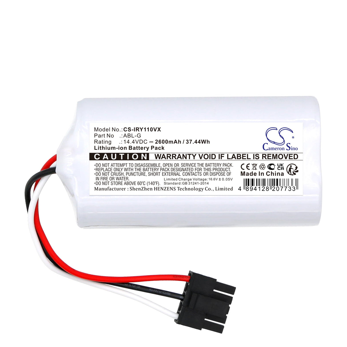 14.4V, Li-ion, 2600mAh Vacuum Battery fits Irobot, Roomba Combo Essential, Roomba Combo Essential Vacuum, 37.44Wh Vacuum Cameron Sino Technology Limited   