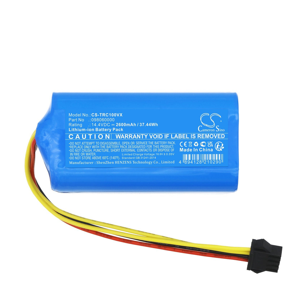 14.4V, Li-ion, 2600mAh, Vacuum battery fits Red Solution, H06-li-1440-2600, 37.44Wh Vacuum Cameron Sino Technology Limited
