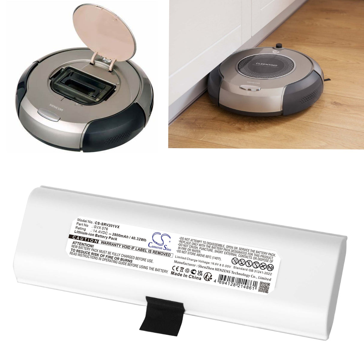 14.4V, Li-ion, 2800mAh, Vacuum battery fits Sencor, Srx 0026, Srv 2010ti, 40.32Wh Vacuum Cameron Sino Technology Limited