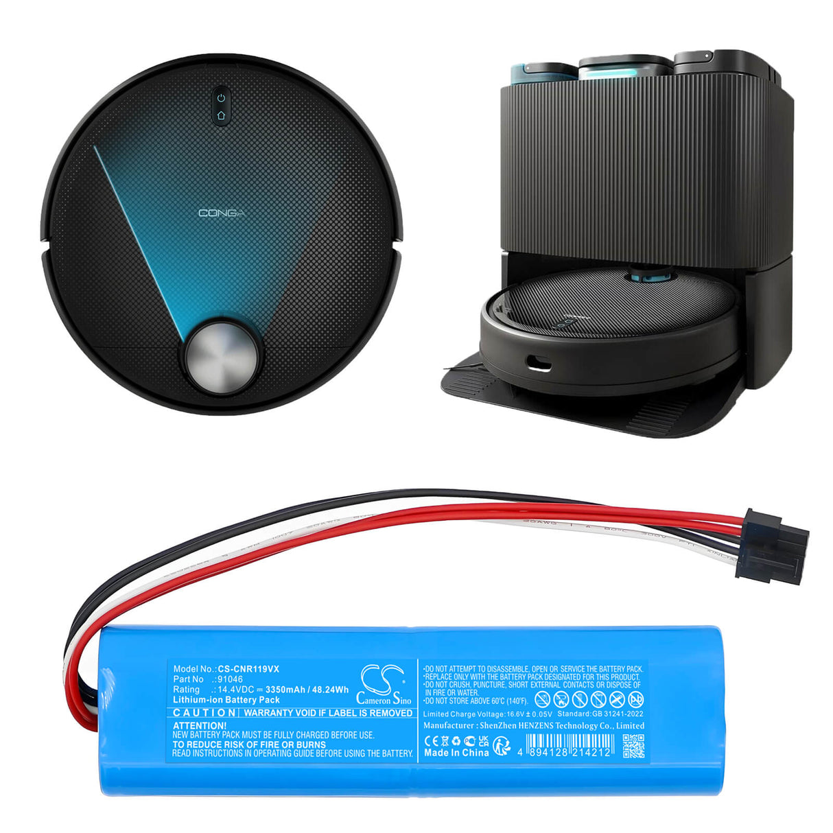14.4V, Li-ion, 3350mAh , Vacuum battery fits Cecotec, 91046, Conga 11090, Conga 11090 Spin Revolution Ho, 48.24Wh Vacuum Cameron Sino Technology Limited