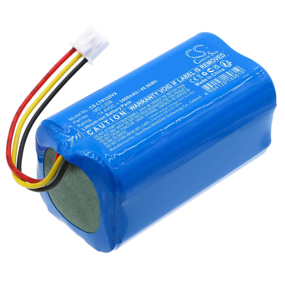 14.4V, Li-ion, 3400mAh, Vacuum battery fits Ihome, Kitfort, Bluebot Xsmart, Bpk-vcbb1xb, Bpk-vcbb1xbn, 48.96Wh Vacuum Cameron Sino Technology Limited