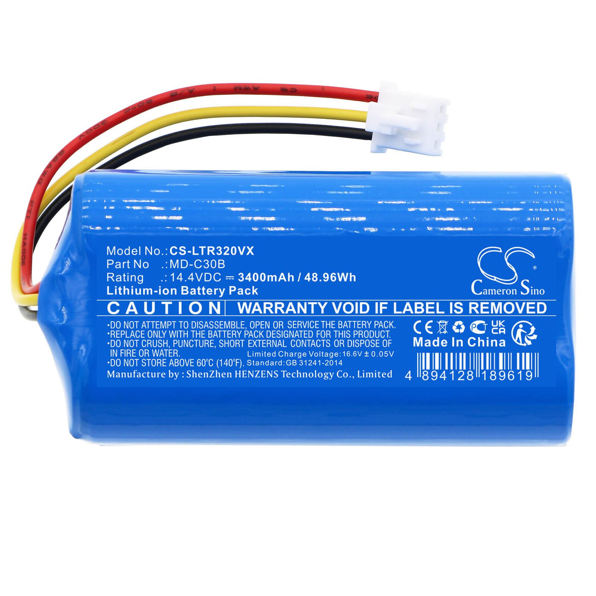 14.4V, Li-ion, 3400mAh, Vacuum battery fits Ihome, Kitfort, Bluebot Xsmart, Bpk-vcbb1xb, Bpk-vcbb1xbn, 48.96Wh Vacuum Cameron Sino Technology Limited