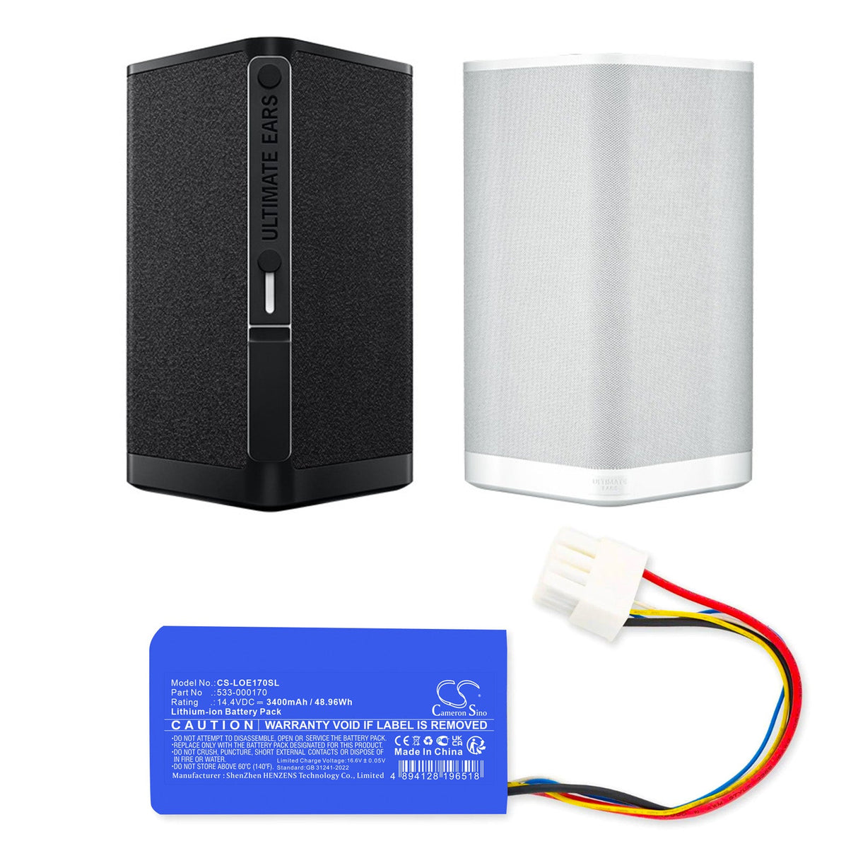 14.4V, Li-ion, 3400mAh, Speaker battery fits Logitech, S00175, Ue Hyperboom, 48.96Wh Speaker Cameron Sino Technology Limited