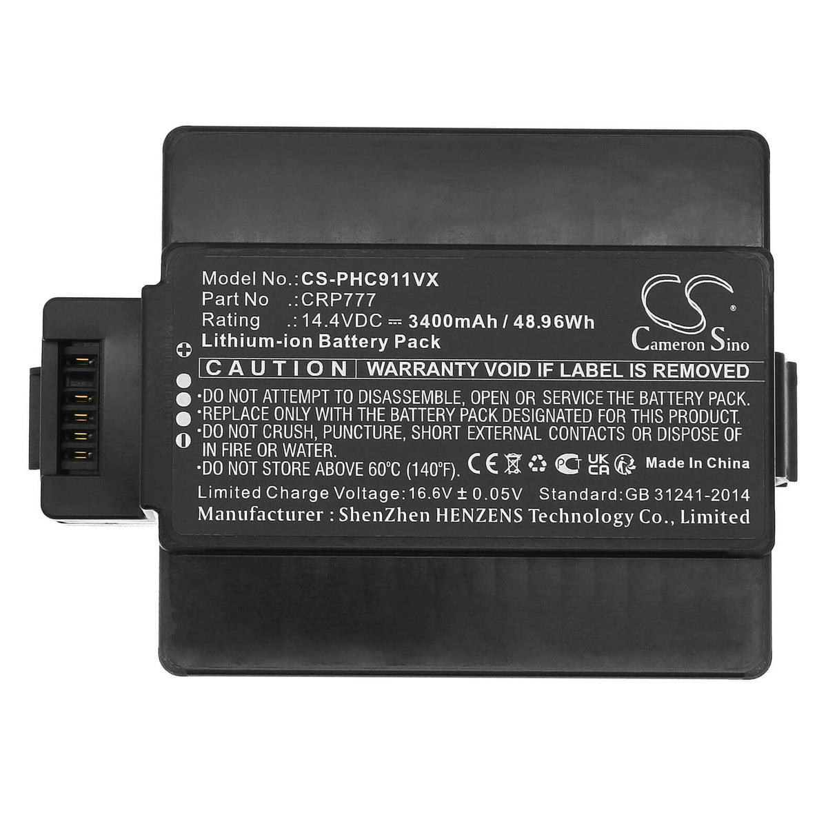 14.4v, Li-ion, 3400mah, Vacuum Battery Fits Iclebo & Philips Free, Plus, 48.96wh Vacuum Cameron Sino Technology Limited   