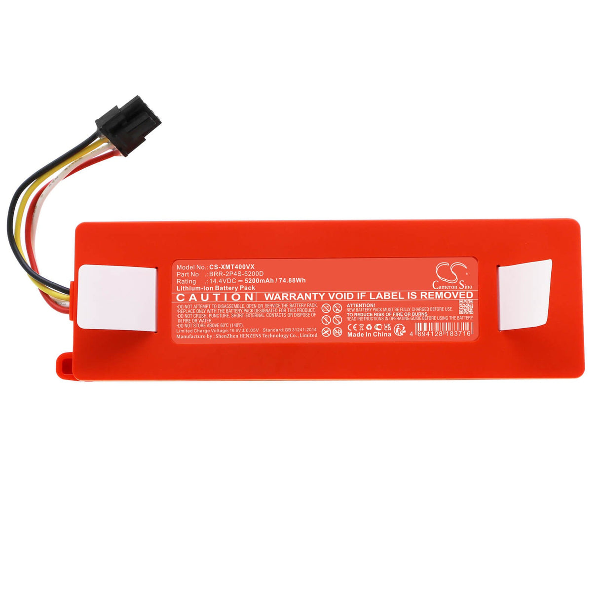 14.4V, Li-ion, 5200mAh, Vacuum battery fits Roborock, Xiaowa, Mc1808, 74.88Wh Vacuum Cameron Sino Technology Limited
