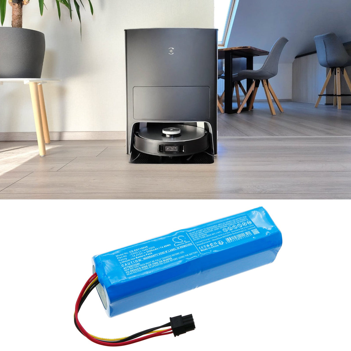 14.4V, Li-ion, 5200mAh, Vacuum battery fits Ecovacs, Deebot Y1, Deebot Y1 Plus, 74.88Wh Vacuum Cameron Sino Technology Limited