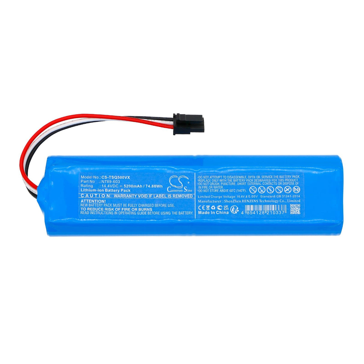 14.4V, Li-ion, 5200mAh, Vacuum battery fits Tesla, Robostar Iq500, Robostar Iq600, 74.88Wh Vacuum Cameron Sino Technology Limited