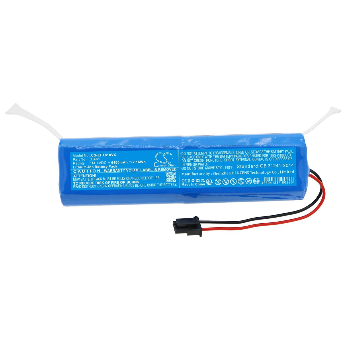 14.4V, Li-ion, 6400mAh, Vacuum battery fits Eufy, Robovac X8, Robovac X8 Hybrid, Robovac X8 Hybrid White, 92.16Wh Vacuum Cameron Sino Technology Limited