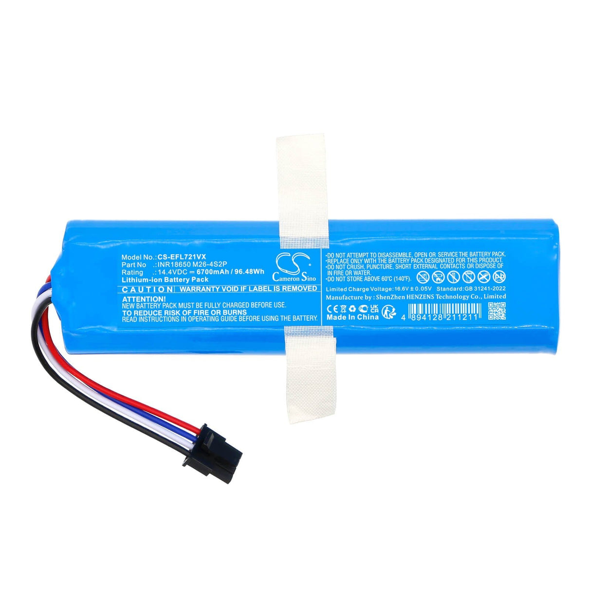 14.4V, Li-ion, 6700mAh, Vacuum battery fits 360, S6 Pro, S9, 96.48Wh Vacuum Cameron Sino Technology Limited