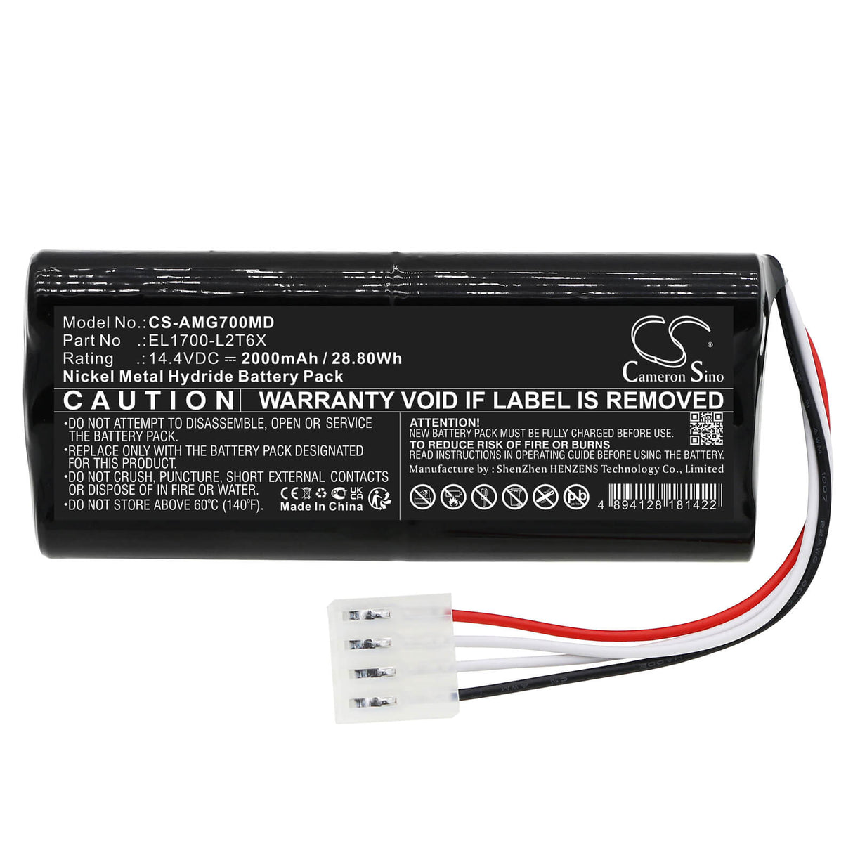 14.4V, Ni-MH, 2000mAh, Medical battery fits Amico, El1700-l2t6x, El1700-l2t6x, Golift 700, 28.80Wh Medical Cameron Sino Technology Limited (Medical)