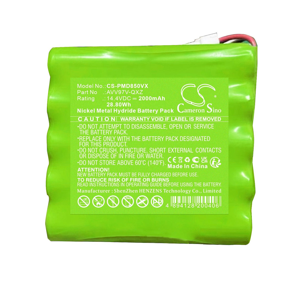 14.4V, Ni-MH, 2000mAh, Vacuum Battery fits Panasonic, Mc-wmd85, 28.80Wh Vacuum Cameron Sino Technology Limited