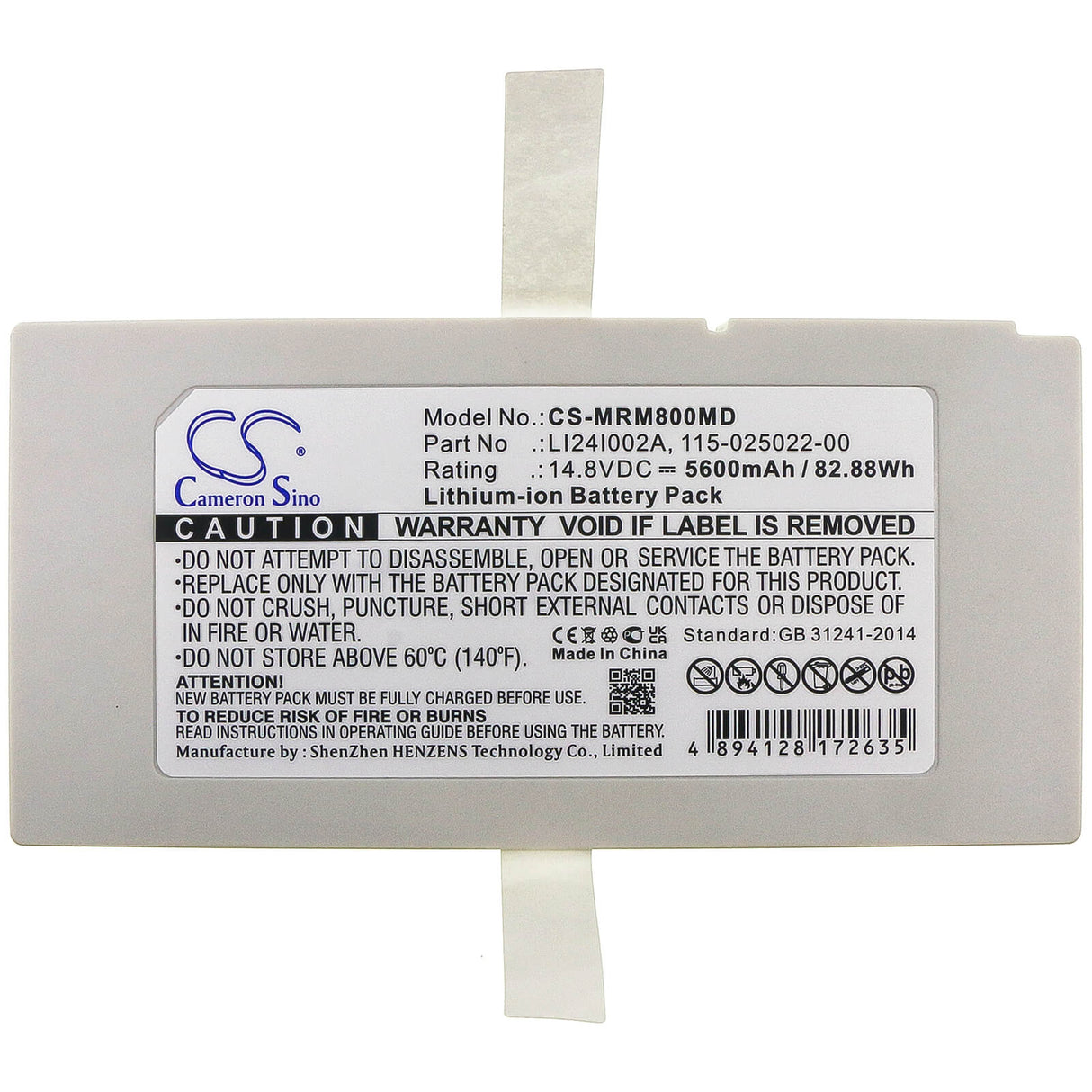 14.8V, Li-ion, 5600mAh, Medical battery fits Mindray, 115-025022-00, M8, M9, 82.88Wh Medical Cameron Sino Technology Limited (Medical)