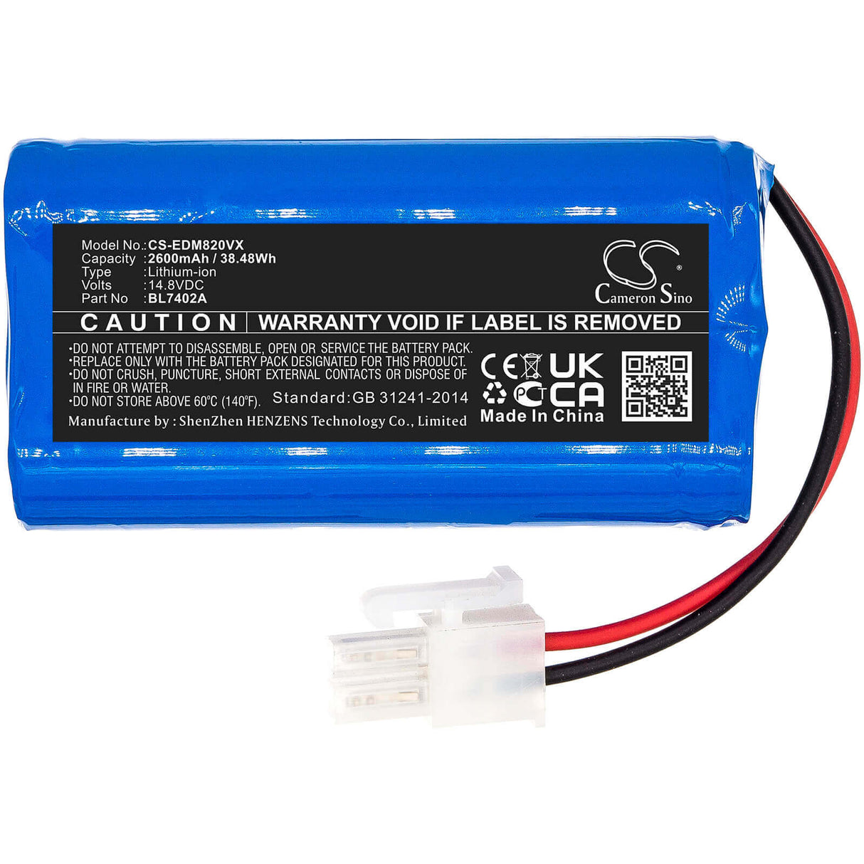 14.8V, Li-ion, 2600mAh, Vacuum battery fits Tesla, Ecovacs, Deebot 500, Deebot M82, Deebot M82uk, 38.48Wh Vacuum Cameron Sino Technology Limited