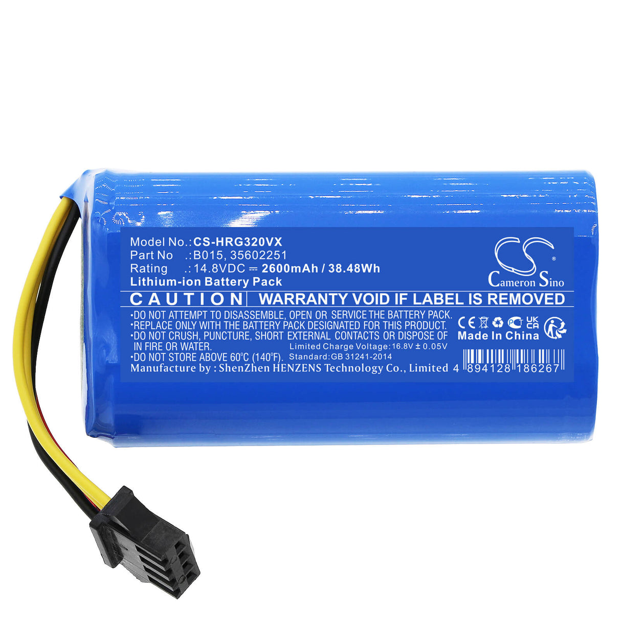 14.8v, Li-ion, 2600mah, Vacuum battery fits Hoover, Hg0320h0011, Hgo31, 38.48wh Vacuum Cameron Sino Technology Limited