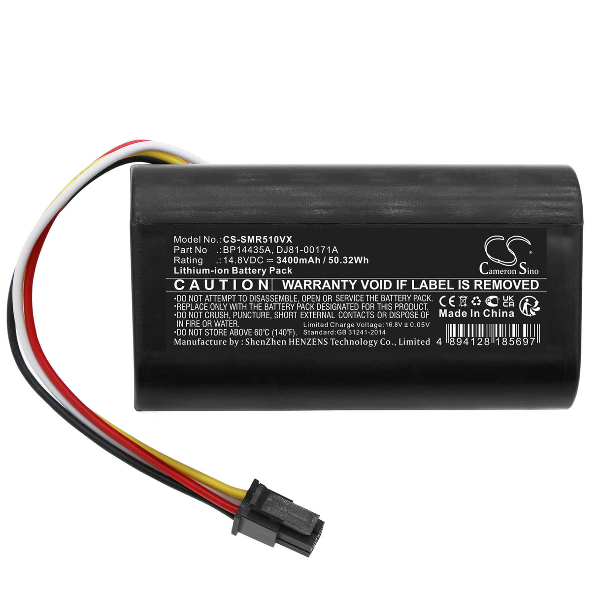 14.8V, Li-ion, 3400mAh, Vacuum battery fits Eureka, Midea, I5, 50.32Wh Vacuum Cameron Sino Technology Limited