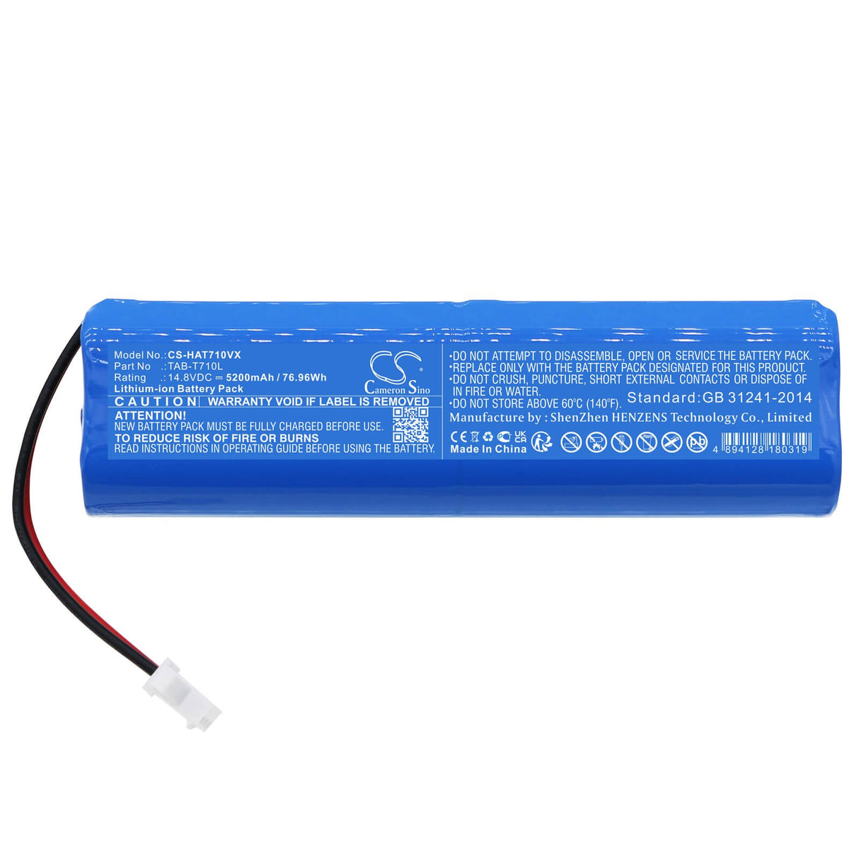 14.8V, Li-ion, 5200mAh, Vacuum battery fits Haier, Tab-qs60s, Tab-t710l, Tab-ts60bsc, 76.96Wh Vacuum Cameron Sino Technology Limited