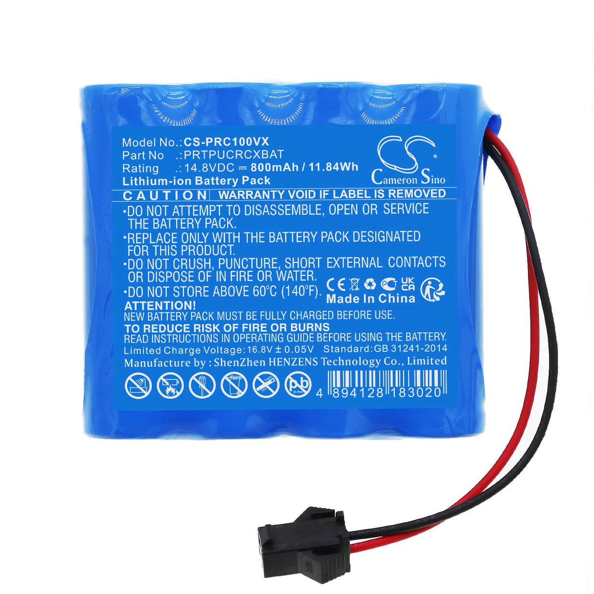 14.8V, Li-ion, 800mAh, Vacuum battery fits Pyle, Pucrcx10, 11.84Wh Vacuum Cameron Sino Technology Limited