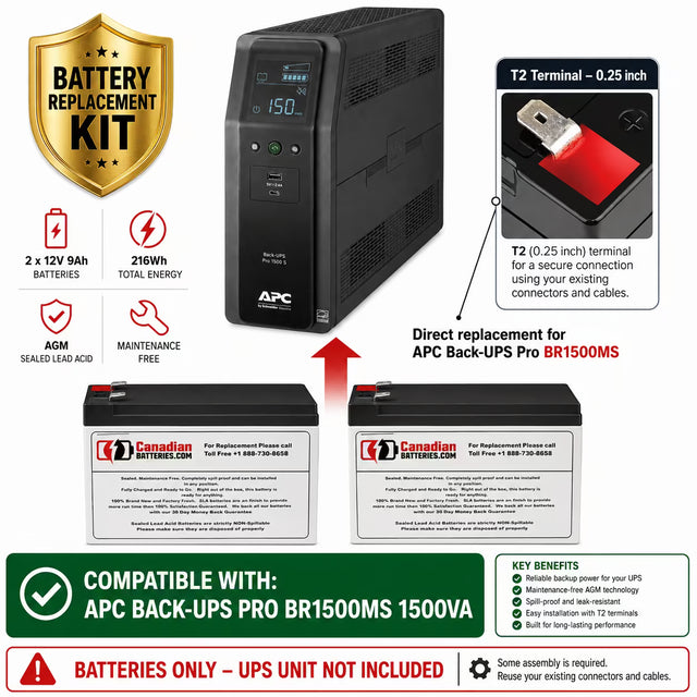 APC BR1500MS RBC123 Replacement Battery Kit 2 x 12V 9Ah AGM UPS Batteries CB Range