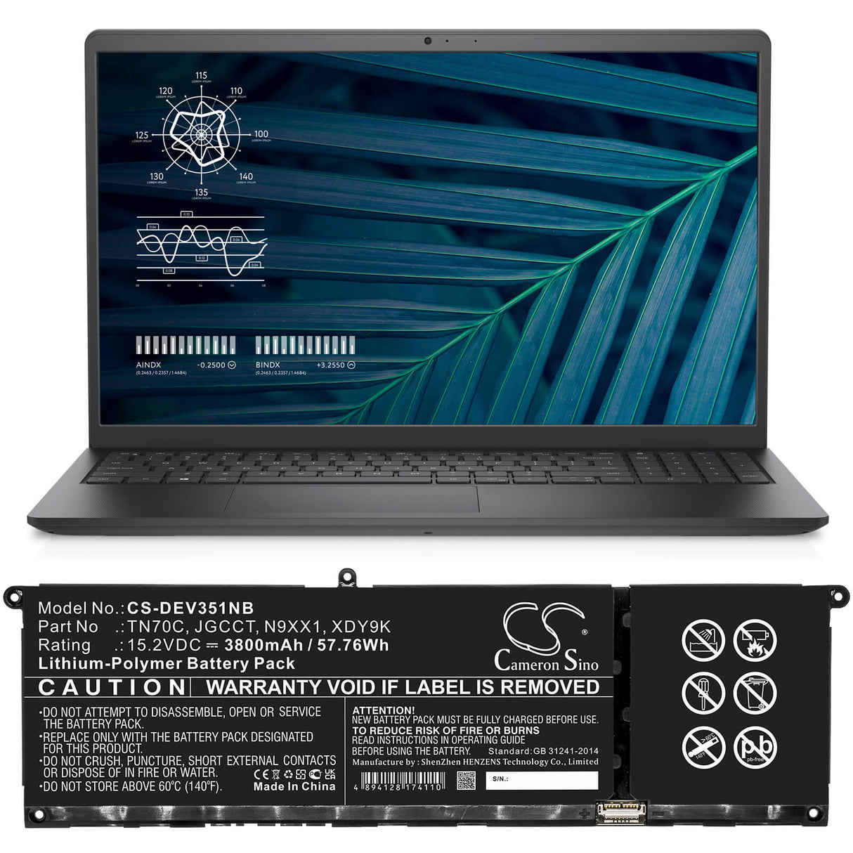 15.2v, 3800mah, Li-polymer Battery Fit's Dell, Vostro 3510, Vostro 3515, Vostro 5410, 57.76wh Notebook, Laptop Cameron Sino Technology Limited   