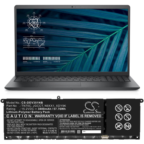 15.2v, 3800mah, Li-polymer Battery Fit's Dell, Vostro 3510, Vostro 3515, Vostro 5410, 57.76wh Notebook, Laptop Cameron Sino Technology Limited   