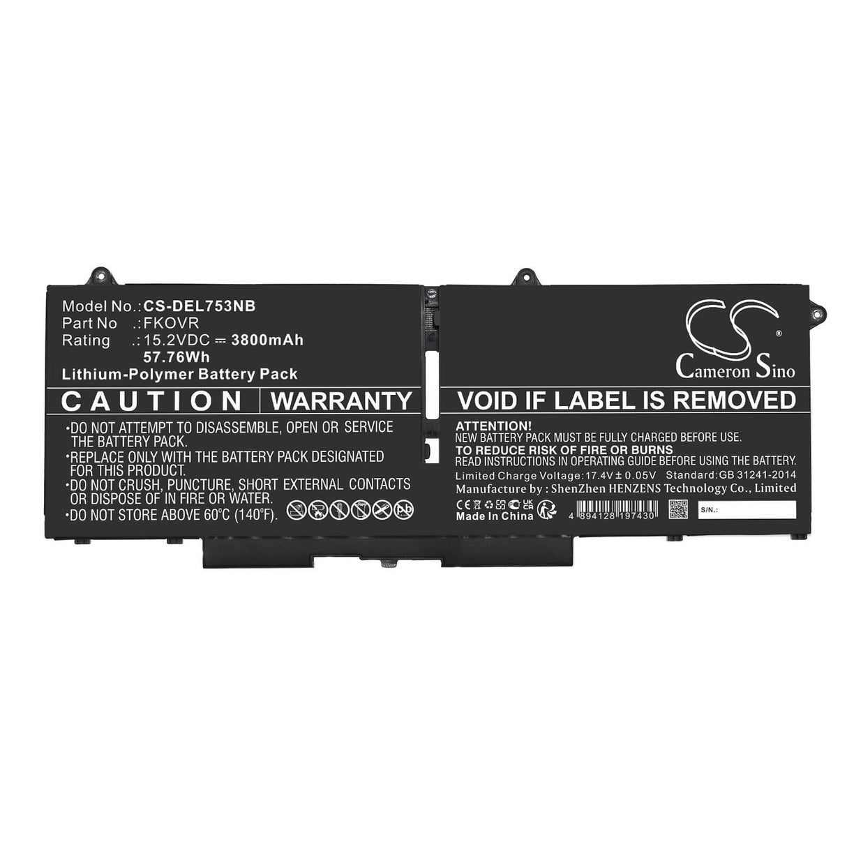 15.2v, Li-ion, 3800mah, Battery Fits Dell, Latitude 5330, Latitude 7330, 57.76wh Notebook, Laptop Cameron Sino Technology Limited   