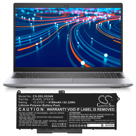15.2v, Li-polymer, 4100mah, Battery Fit's Dell, Latitude 14 5420, Latitude 14 5420 Chkfm, Latitude 14 5420 Fdtcy, 62.32wh Notebook, Laptop Cameron Sino Technology Limited   
