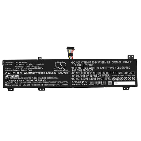 15.36v, Li-ion, 5100mah, Battery Fits Lenovo, Legion 5 15ach 82ju00brge, Legion 5 15ach 82ju00btge, 78.34wh Notebook, Laptop Cameron Sino Technology Limited   