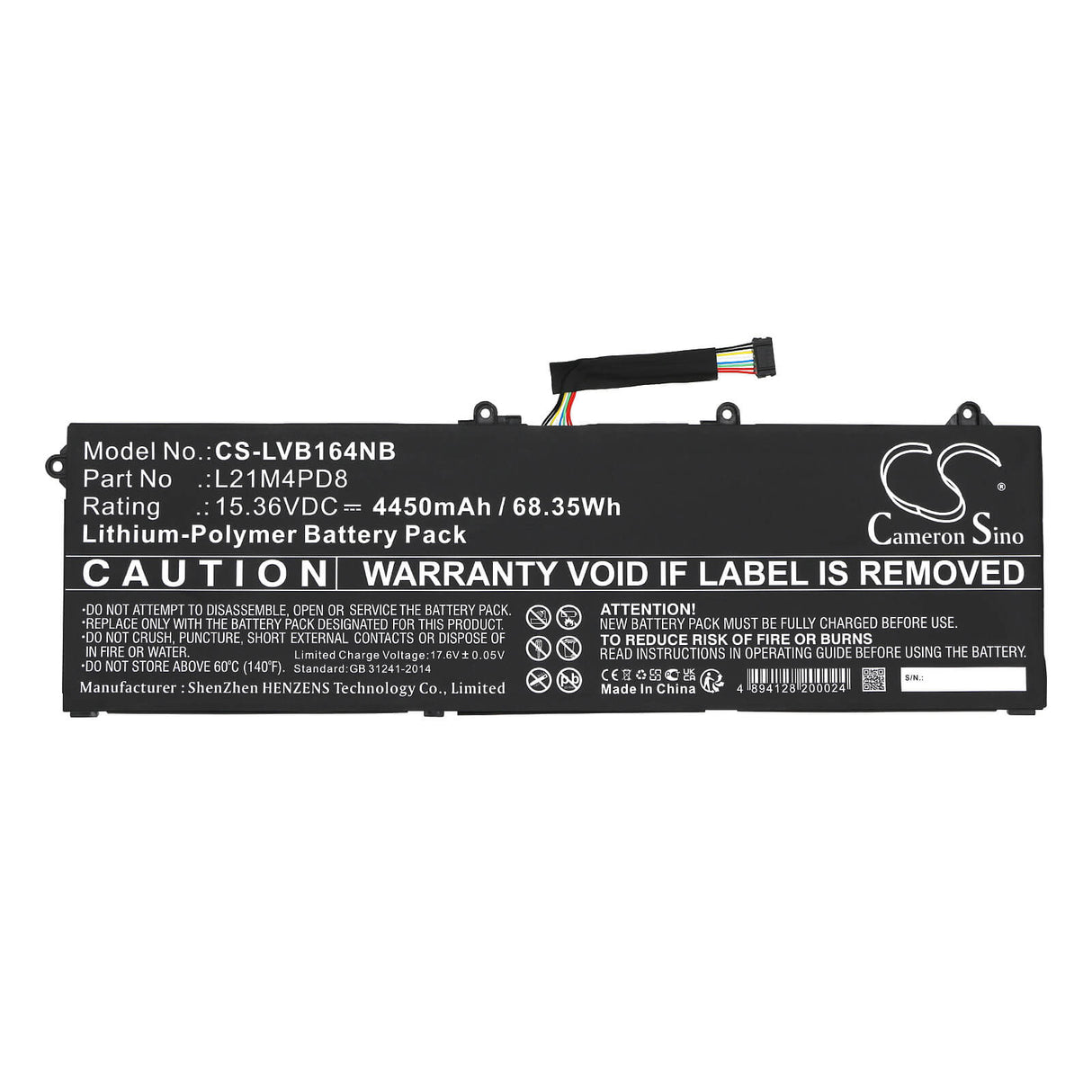 15.36V, Li-Polymer, 4450mAh, Battery fits Lenovo, Thinkbook 16 G4 Ara 21d10003kr, Thinkbook 16 G4 Ara 21d10012kr, 68.35Wh Notebook, Laptop Cameron Sino Technology Limited