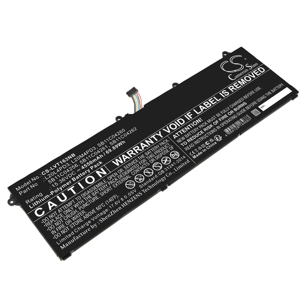 15.36v, Li-polymer, 4550mah, Battery Fits Lenovo, Legion S7 15ach6 82k8000efr, Legion S7 15ach6 82k80015br, 69.89wh Notebook, Laptop Cameron Sino Technology Limited   