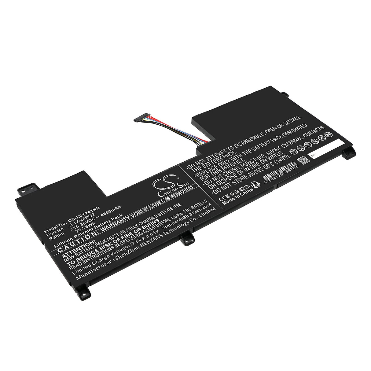 15.36V, Li-Polymer, 4800mAh, Notebook Battery fits Lenovo, Legion Y730-17ich 81hg004kfe, Legion Y730-17ich 81hg004mru, 73.73Wh Notebook, Laptop Cameron Sino Technology Limited