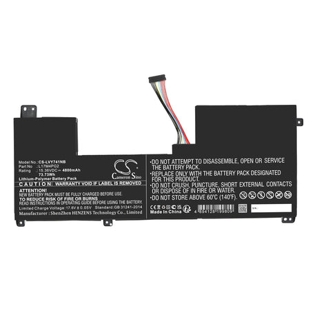 15.36V, Li-Polymer, 4800mAh, Notebook Battery fits Lenovo, Legion Y730-17ich 81hg004kfe, Legion Y730-17ich 81hg004mru, 73.73Wh Notebook, Laptop Cameron Sino Technology Limited