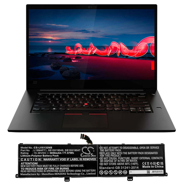 15.36v, Li-polymer, 5050mah, Battery Fit's Lenovo, Thinkpad X1 Extreme Gen 3, Thinkpad X1 Extreme Gen 3 20tk, Thinkpad X1 Extrem Notebook, Laptop Cameron Sino Technology Limited   