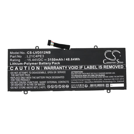 15.44V, Li-Polymer, 3150mAh, Battery fits Lenovo, Ideapad Duet 5 12iau7 82tq0002, Ideapad Duet 5 12iau7 82tq0006, 48.64Wh Notebook, Laptop Cameron Sino Technology Limited