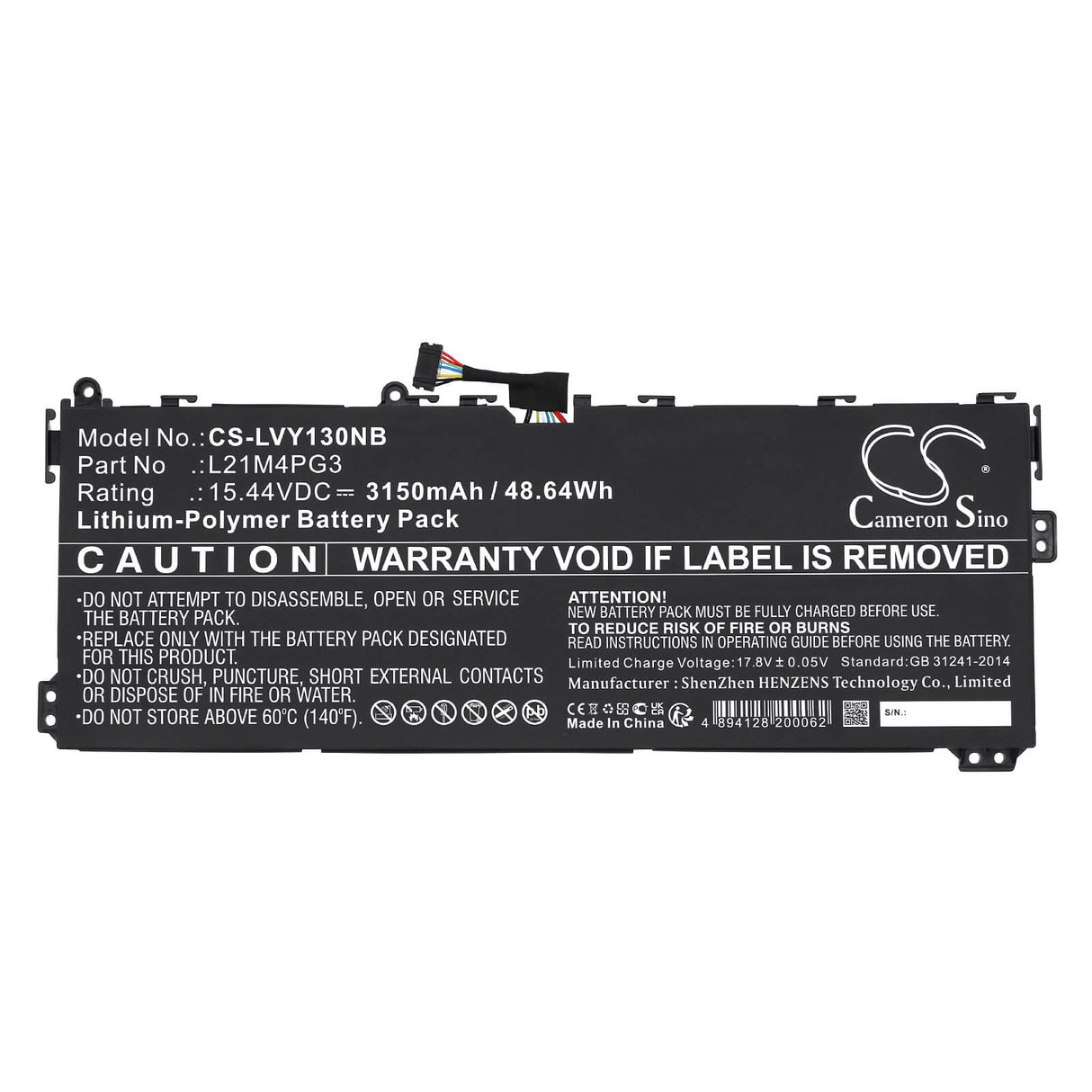 15.44V, Li-Polymer, 3150mAh, Notebook Battery fits Lenovo, Yoga 13w, 48.64Wh Notebook, Laptop Cameron Sino Technology Limited