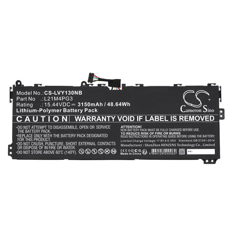 15.44V, Li-Polymer, 3150mAh, Notebook Battery fits Lenovo, Yoga 13w, 48.64Wh Notebook, Laptop Cameron Sino Technology Limited