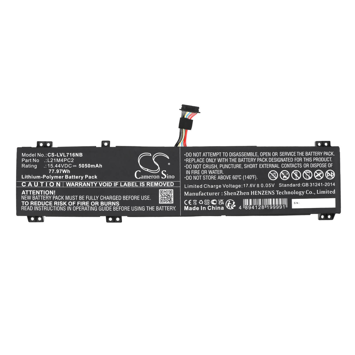 15.44V, Li-Polymer, 5050mAh, Battery fits Lenovo, Legion 7 16arha7 82uh0000us, Legion 7 16arha7 82uh0004uk, 77.97Wh Notebook, Laptop Cameron Sino Technology Limited