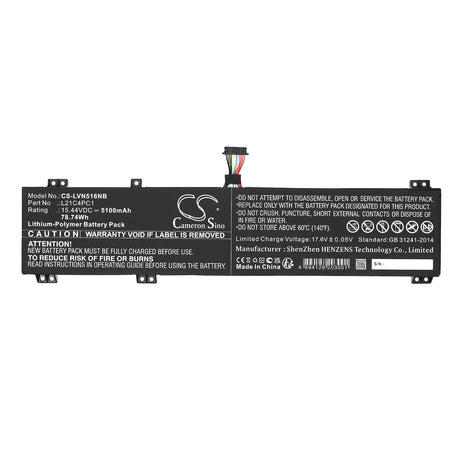 15.44v, Li-polymer, 5100mah, Battery Fits Legion 5 15arh7h 82rd0002sb, Legion 5 15arh7h 82rd000huk, 78.74wh Notebook, Laptop Cameron Sino Technology Limited   