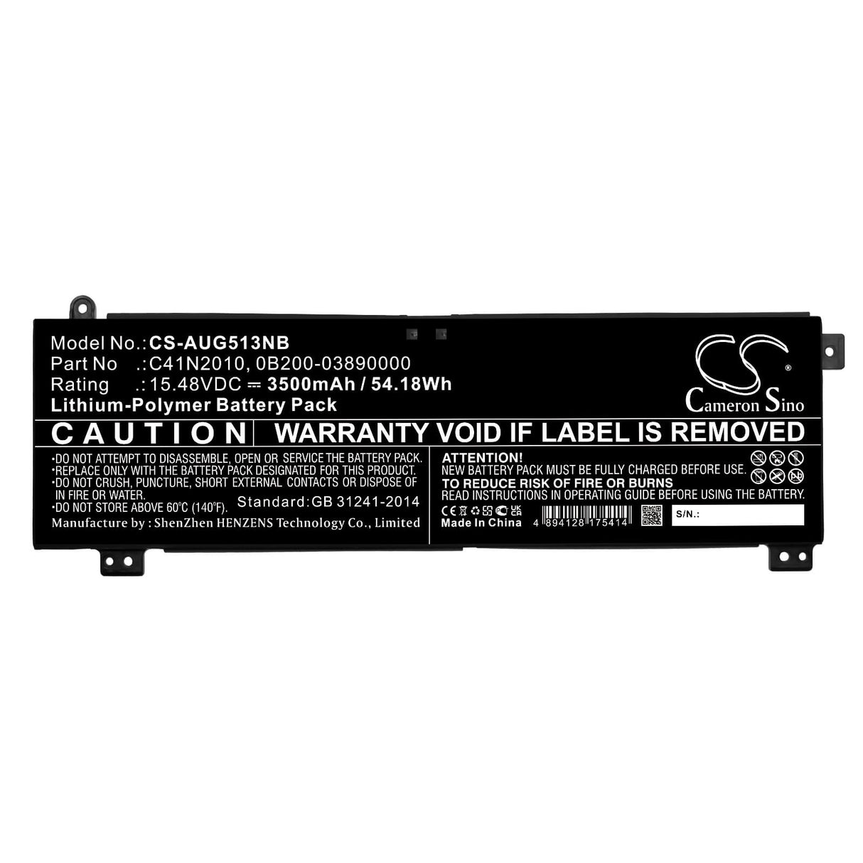 15.48v, Li-polymer, 3500mah, Notebook Battery Fits Asus, Rog Strix G15 G513ih-hn002, Rog Strix G15 G513ih-hn002t, 54.18wh Notebook, Laptop Cameron Sino Technology Limited