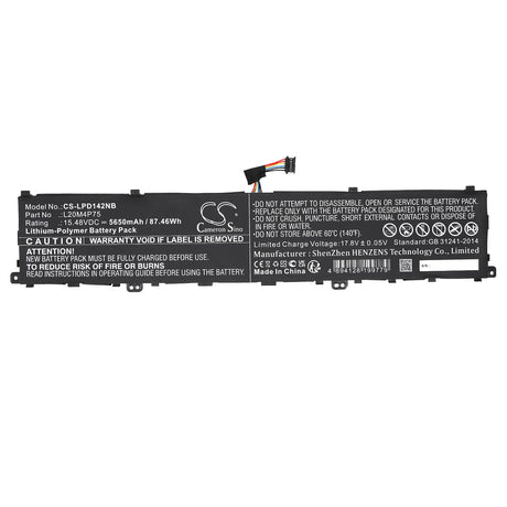 15.48V, Li-Polymer, 5650mAh, Notebook Battery fits Lenovo, Thinkpad P1 Gen 4 20y30002ix, 87.46Wh Notebook, Laptop Cameron Sino Technology Limited