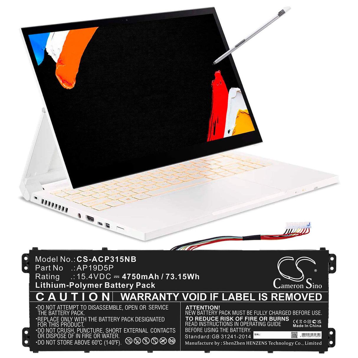 15.4v, Li-polymer, 4750mah, Battery Fit's Acer, Conceptd 3 Cn315-71-72j3, Conceptd 3 Cn315-71-74uw, Conceptd 3 Cn315-72g-50cj, 7 Notebook, Laptop Cameron Sino Technology Limited   