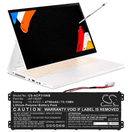 15.4v, Li-polymer, 4750mah, Battery Fit's Acer, Conceptd 3 Cn315-71-72j3, Conceptd 3 Cn315-71-74uw, Conceptd 3 Cn315-72g-50cj, 7 Notebook, Laptop Cameron Sino Technology Limited   